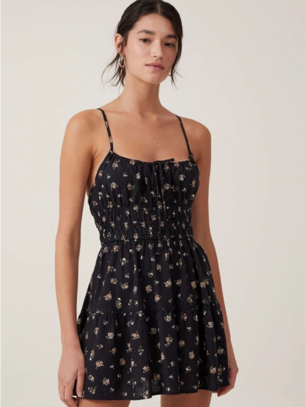 Cotton On Black Mini Dress with Floral Print